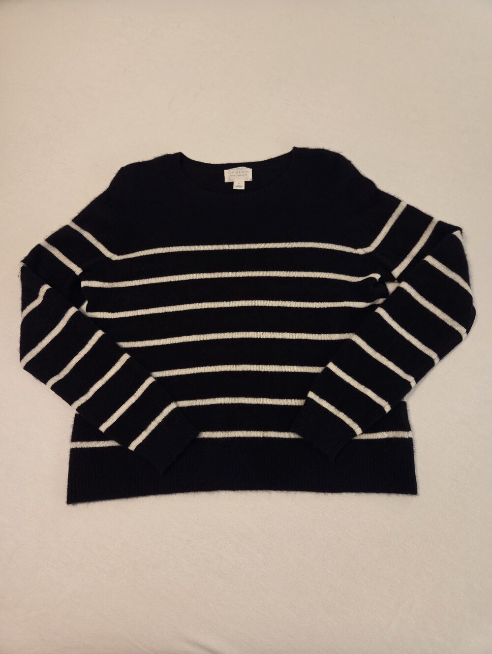 CASLON Black White Striped 100% Cashmere Crewneck Sweater Women's Size XL - Picture 8 of 13